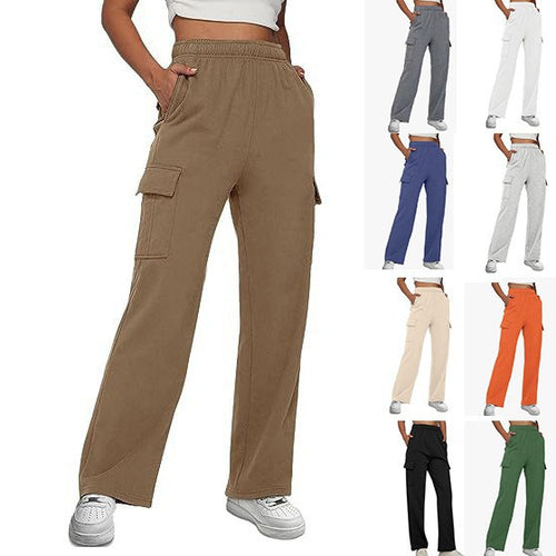 Damen nan lässige Cargo-Freizeithose mit weitem Bein elastischem Bund und aufgesetzten Taschen Drune