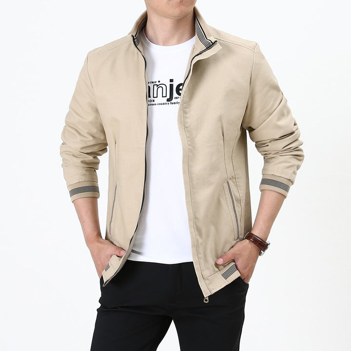 Herren nan taillierte Harrington-Jacke aus Baumwoll-Twill mit verdecktem Reißverschluss und gestreiften Bündchen Drune