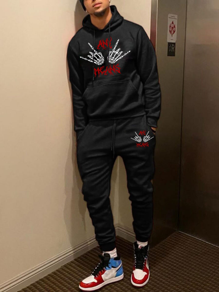 Herren Hoodie und Jogginghose Set mit auffälligem Skelettmotiv Drune