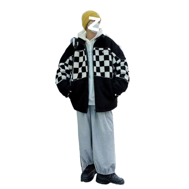 Unisex Karierte Fleecejacke mit Reißverschluss und praktischen Taschen Drune