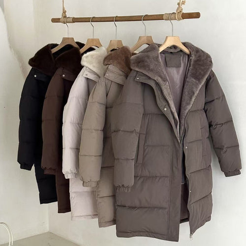 Damen Eleganter gefütterter Winterparka mit Plüschkragen und praktischen Taschen Drune
