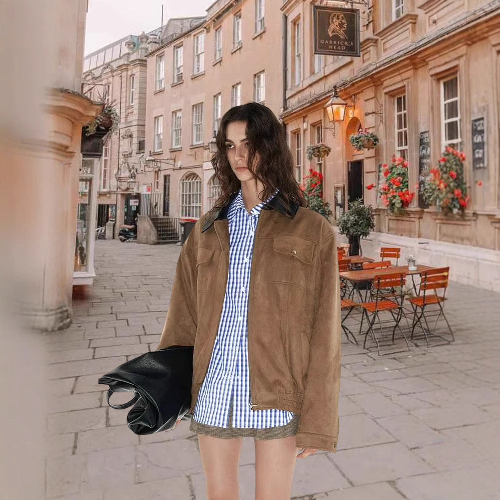 Damen Modische Oversized Weste aus hochwertigem Wildleder Drune