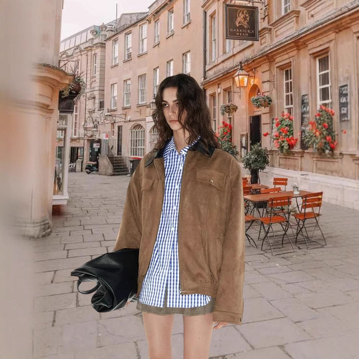Damen Modische Oversized Weste aus hochwertigem Wildleder Drune