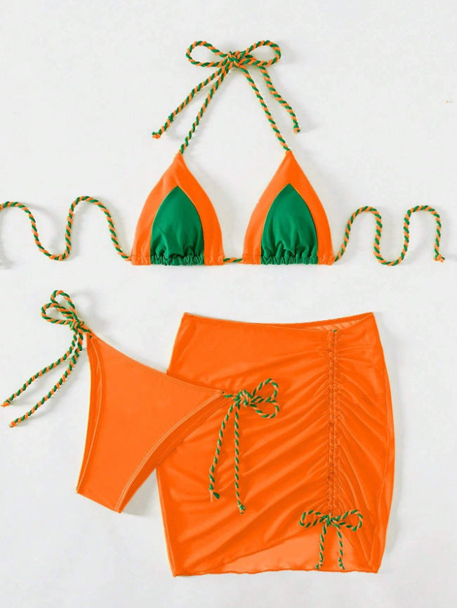 Damen Bikini-Set mit modernem Knoten-Design und figurbetontem Rock Drune
