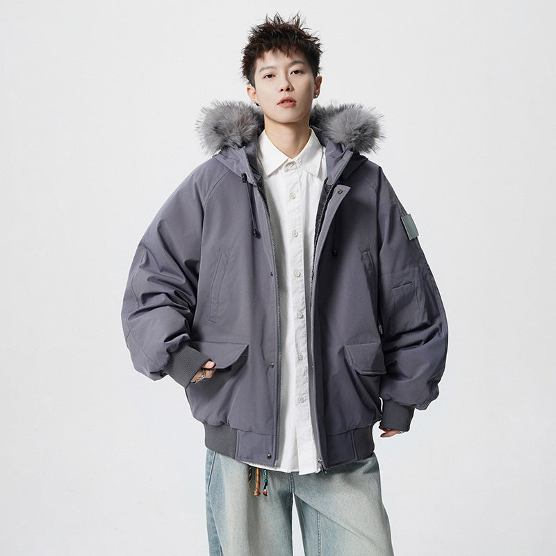 Herren Wattierter Oversize-Parka mit Kunstfellkapuze und Utility-Taschen Drune