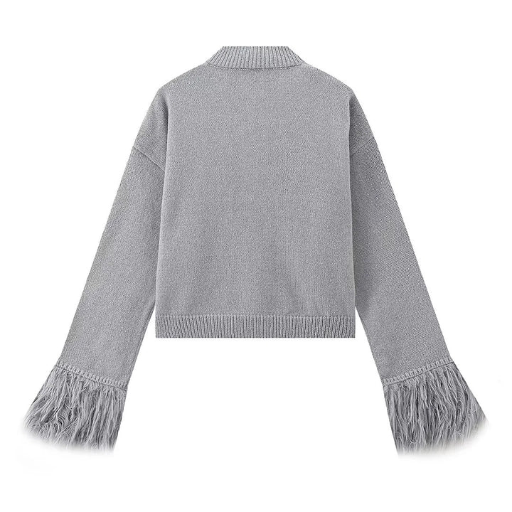 Damen eleganter Strickpullover mit Fransendetails Drune
