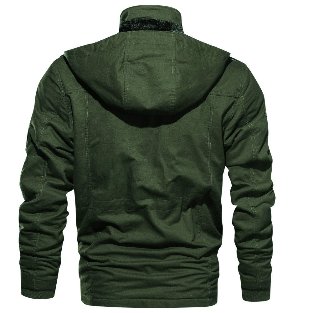 Herren Multifunktionale Canvas-Parka mit Teddyfutter, Kordelzug und Multitaschen Drune