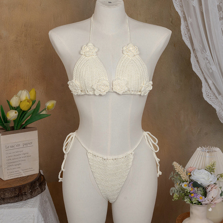 Damen Elegantes Häkel-Bikini-Set mit floralen Applikationen Drune