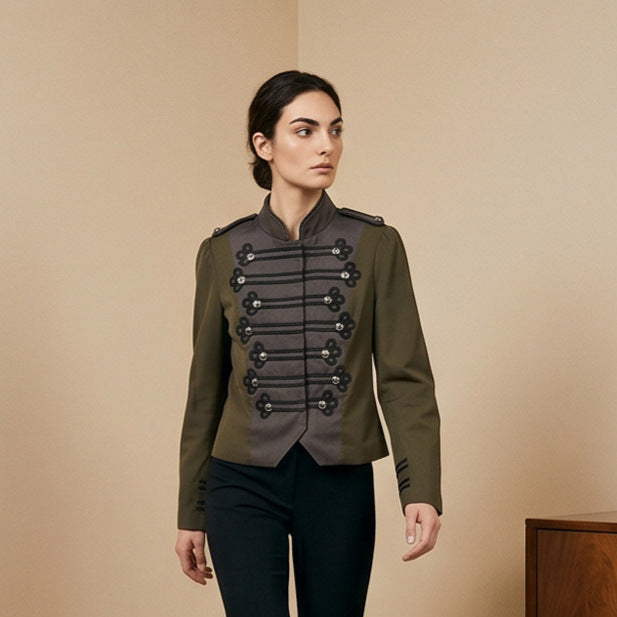Damen Kurz geschnittener militärinspirierter Blouson mit Zierkordeln Drune