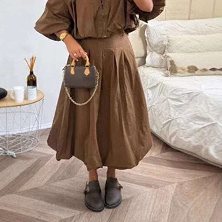 Damen Taillierter A-Linien-Midirock mit Kellerfalten & hoher Taille Drune