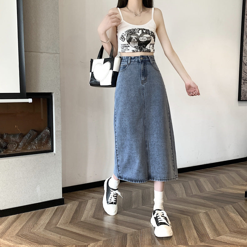 Damen Midi-Denimrock mit vorderem Schlitz Drune