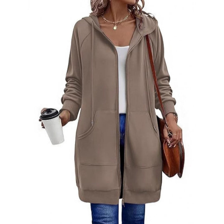 Damen modische Kapuzenjacke mit seitlichen Eingrifftaschen und Reißverschluss Drune