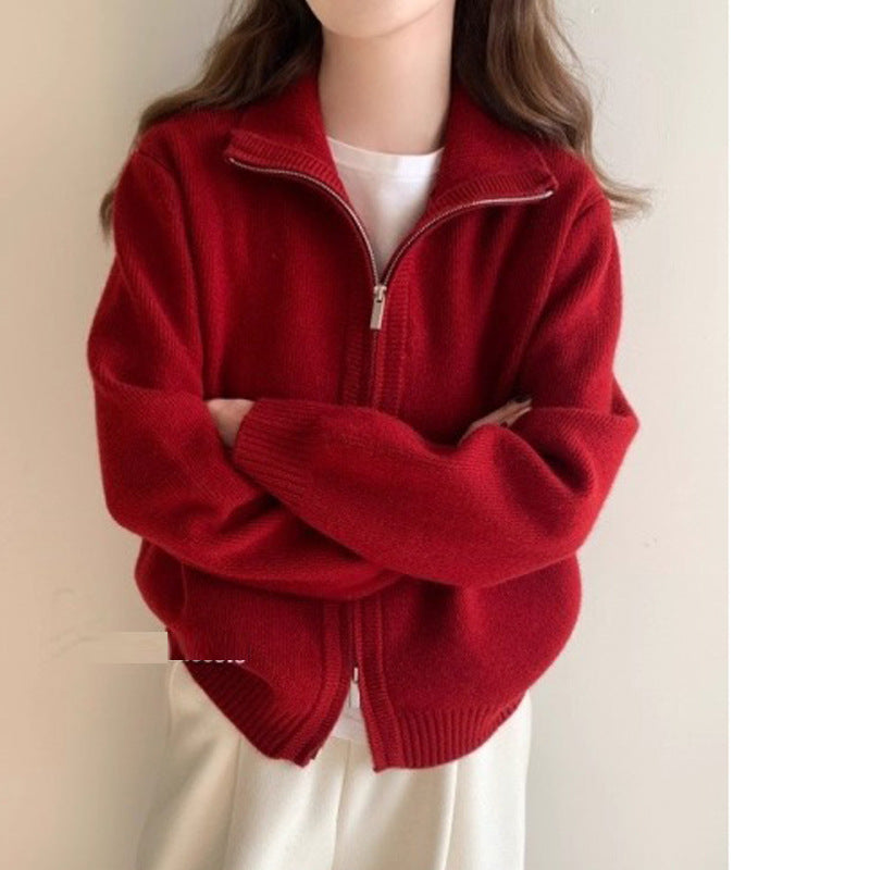 Damen Modische Strickjacke mit leichtem Reißverschluss Drune