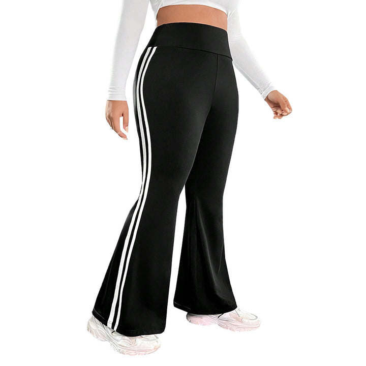 Damen Sportliche Flared Leggings mit elastischem hohen Bund und seitlichen Streifen Drune