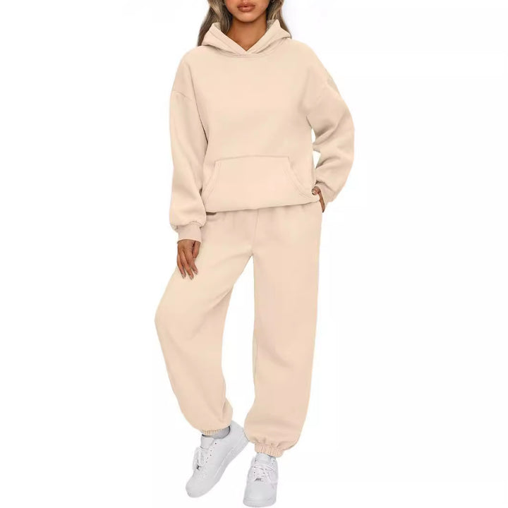 Damen nan Boxy-Hoodie und Palazzo-Jogger Set mit elastischem Knöchelbund Drune