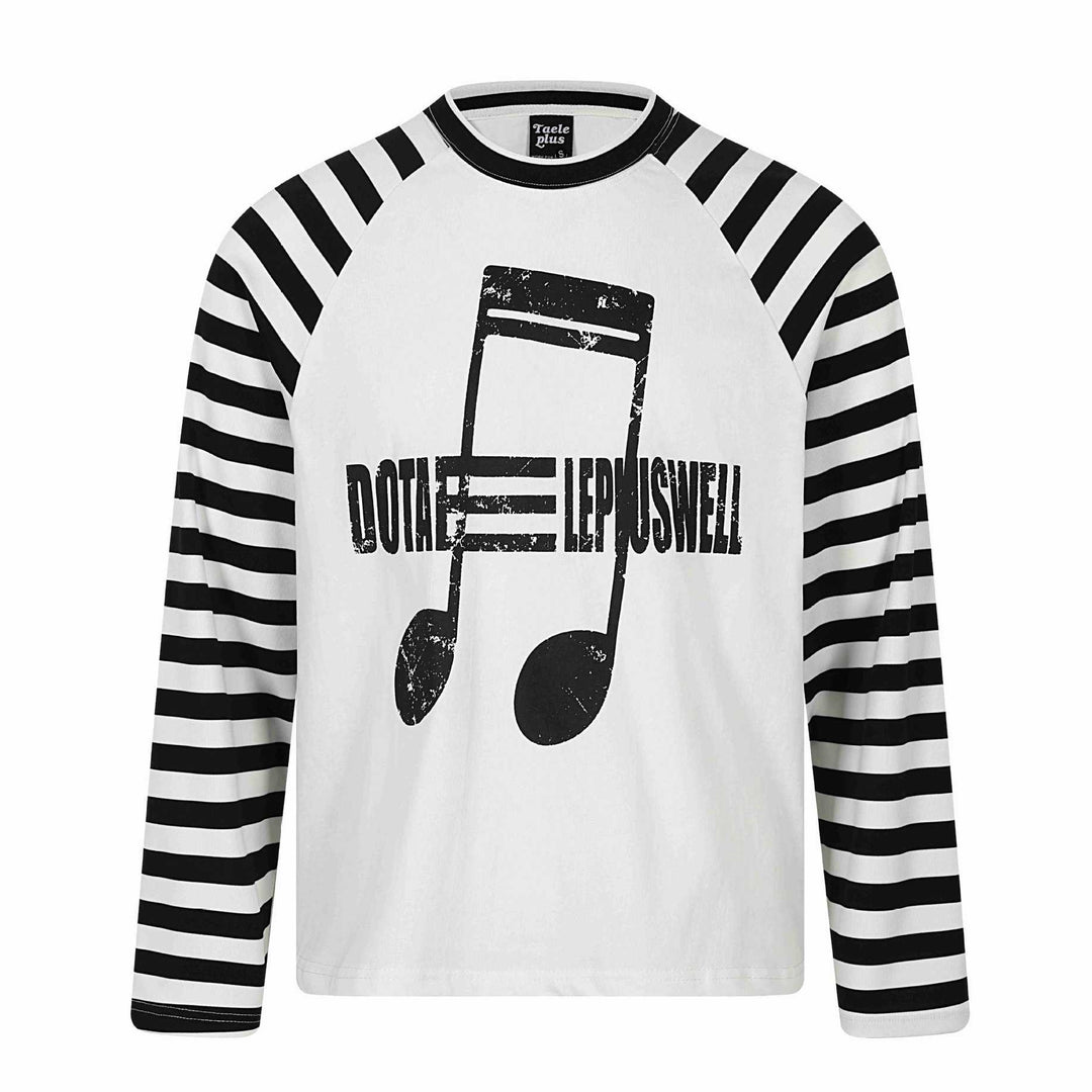 Unisex Langärmliges Raglan-Longsleeve mit Musik‑Print und gestreiften Ärmeln Drune