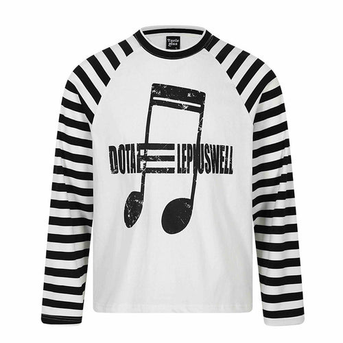 Unisex Langärmliges Raglan-Longsleeve mit Musik‑Print und gestreiften Ärmeln Drune