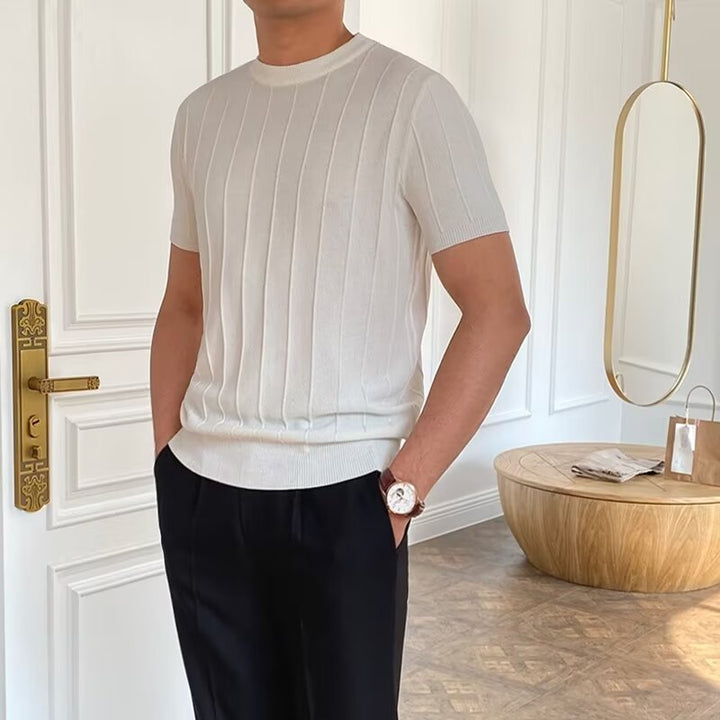 Herren Kurzarm Strickpullover mit Rippstruktur Drune
