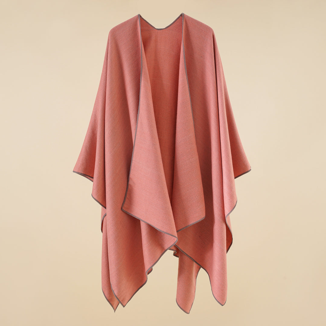 Damen Eleganter Wickelp Poncho aus weichem Wollmix Drune