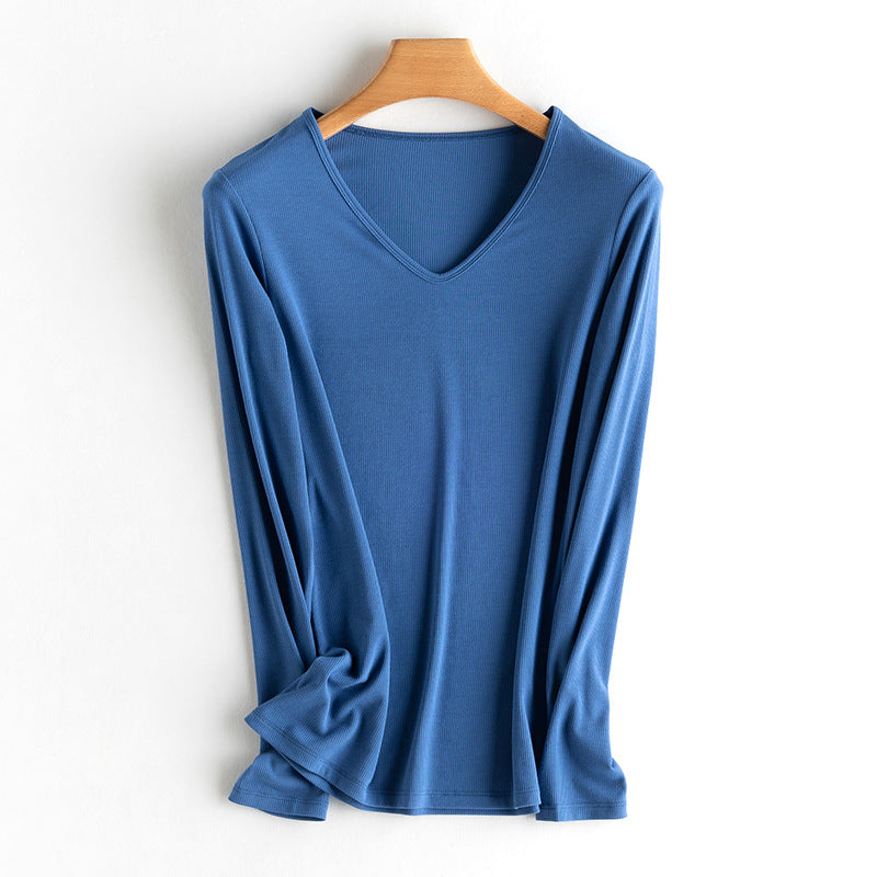 Damen Langarm-Feinrippshirt aus weichem Modal-Baumwollmix mit Rundhalsausschnitt Drune