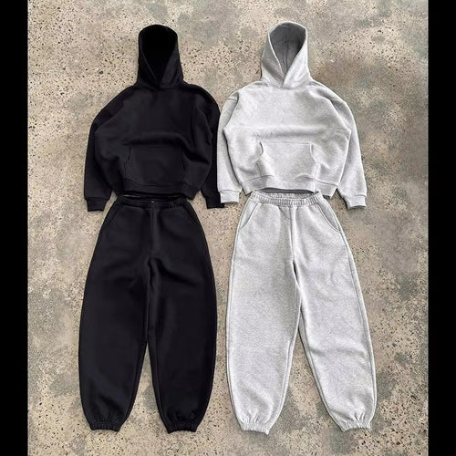 Herren nan urbaner Boxy-Hoodie mit verkürztem Rumpf, überschnittener Schulter und weichem Fleece-Innenfutter Drune