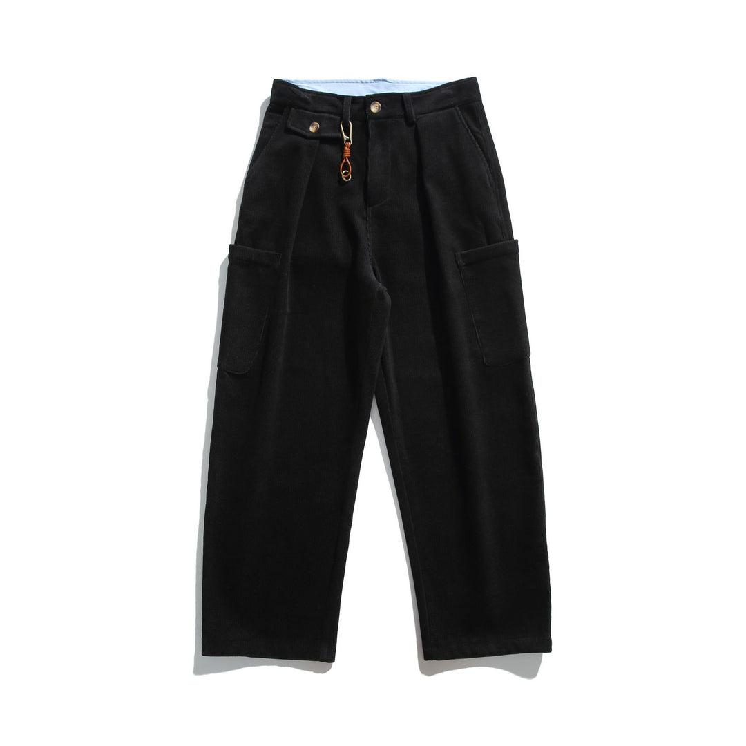 Herren Cord‑Cargo‑Hose mit hoher Taille, weitem Bein und aufgesetzten Pattentaschen Drune