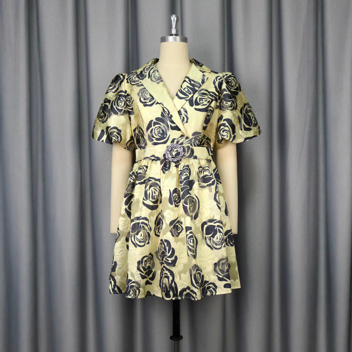 Damen Blumenmuster Minikleid mit tailliertem Gürtel Drune