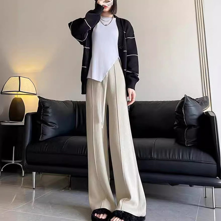 Damen Hochwertige Strickpants mit weichem Bund und eleganter Rippstruktur Drune