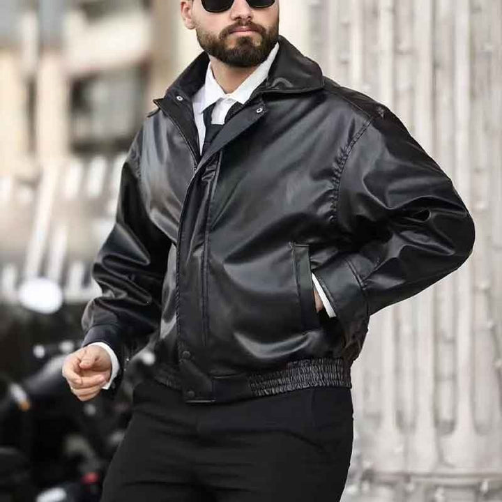 Herren Coole Kunstleder-Bomberjacke Drune