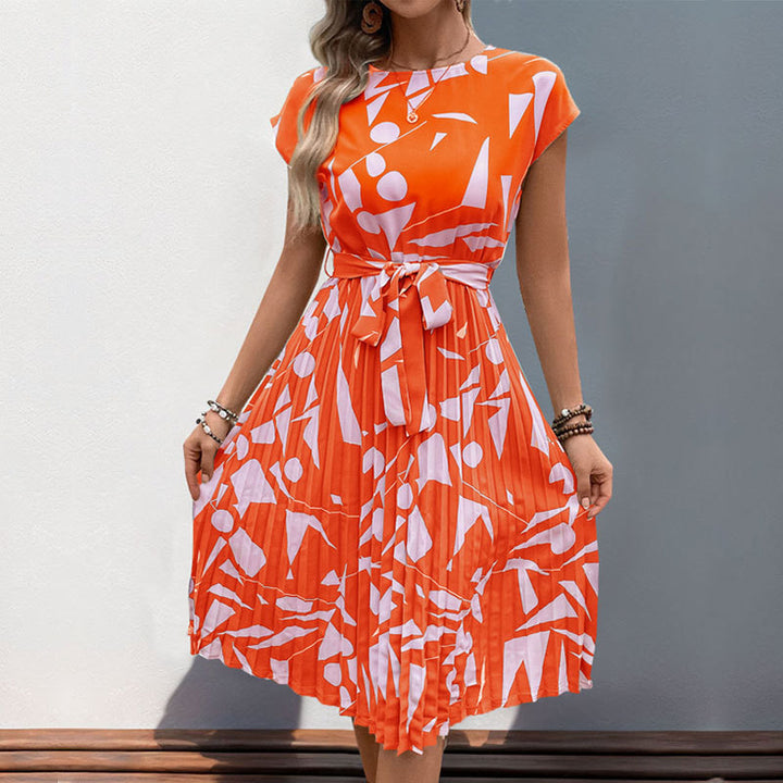 Damen Midikleid mit angesagtem geometrischem Mustermix und taillierbarem Gürtel Drune