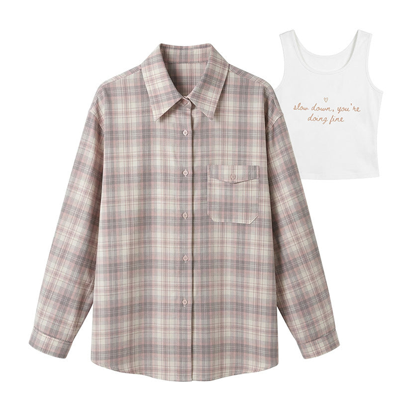 Damen Karierte Bluse mit Langärmeliger Jacke Drune