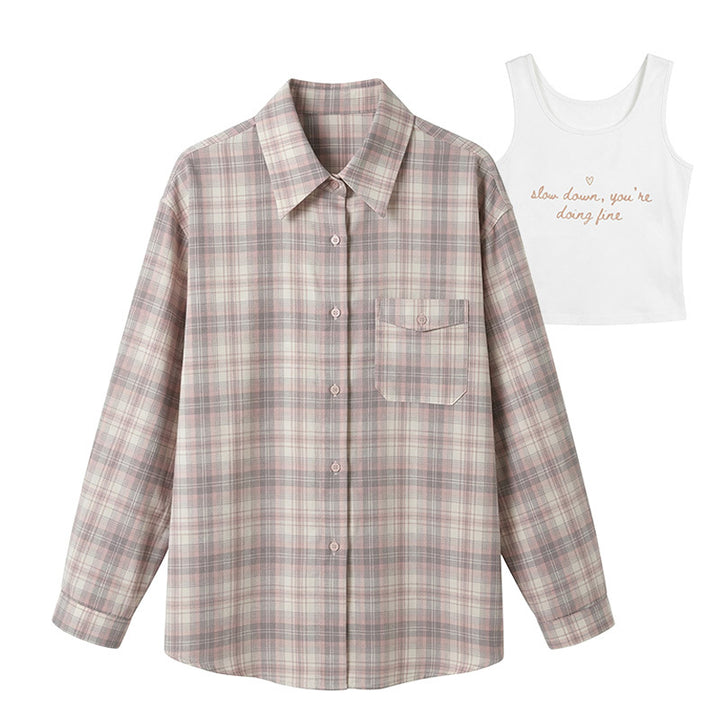 Damen Karierte Bluse mit Langärmeliger Jacke Drune