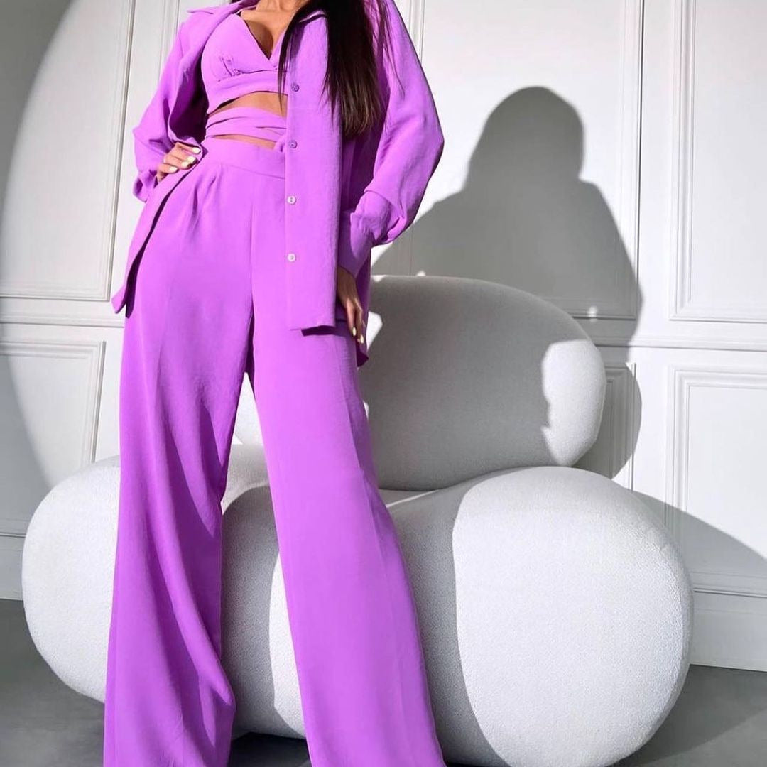 Damen Elegantes Zweiteiler-Set mit fließendem Stoff und tailliertem Design Drune