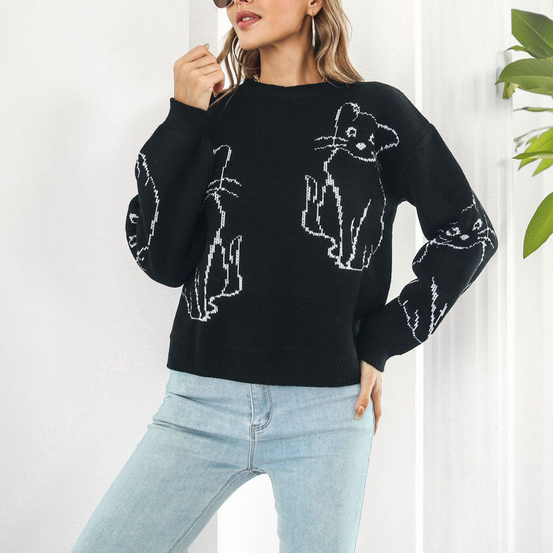 Drune | Verspielter Strickpullover Mit Katzenmuster