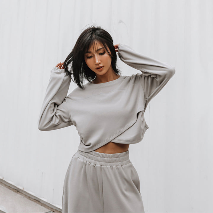 Damen weites Lounge-Set mit Cropped-Oversize-Pullover und High-Waist Palazzo-Hose Drune
