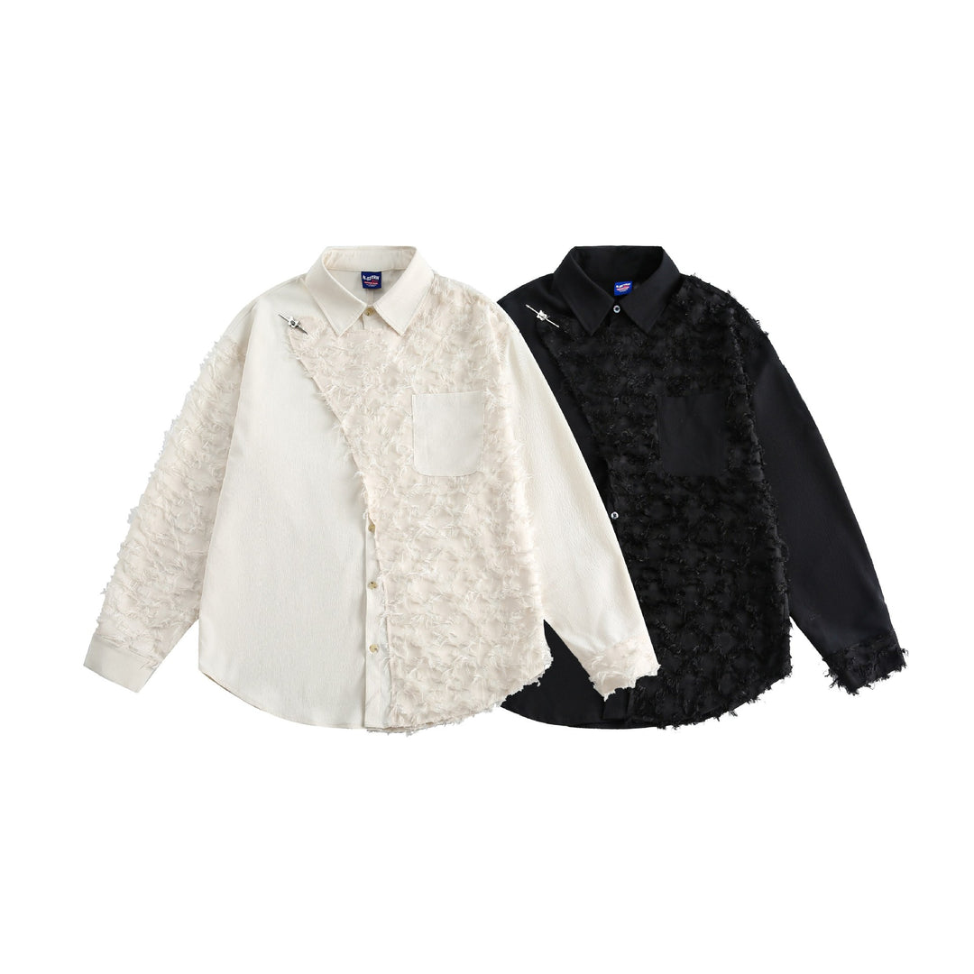 Damen Blusen-Overshirt mit flauschiger Fransenstruktur und Kentkragen Drune