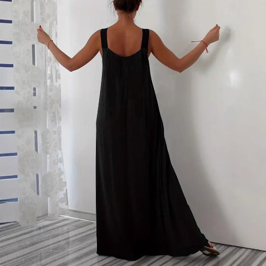 Damen luftiges Maxikleid mit verstellbaren Trägern und Taschen Drune