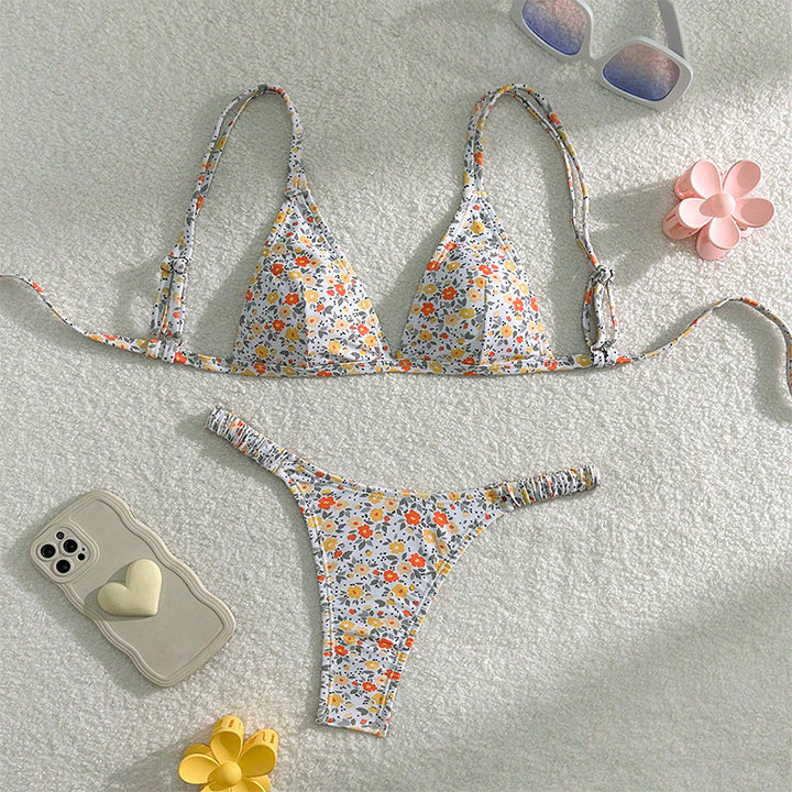 Damen Triangel-Bikini mit verstellbaren Trägern und floralen Mustern Drune
