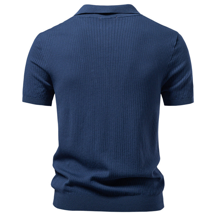 Herren nan fein geripptes Kurzarm-Poloshirt mit offenem Kentkragen Drune