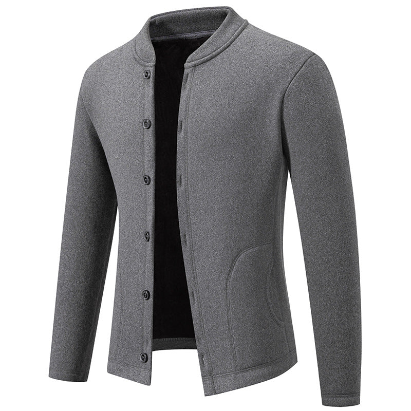Herren Stehkragen-Strickjacke mit Knopfleiste und leichtem Wollmix Drune