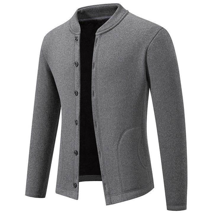 Herren Stehkragen-Strickjacke mit Knopfleiste und leichtem Wollmix Drune