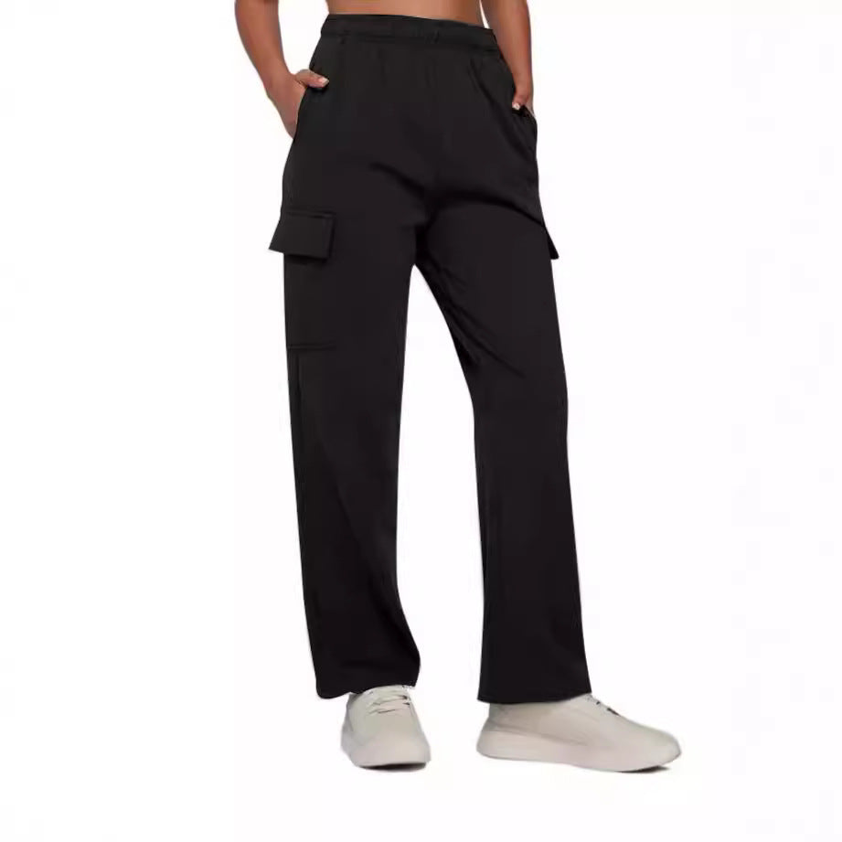 Damen nan gerade geschnittene Cargo-Sweathose mit hoher Taille und aufgesetzten Taschen Drune