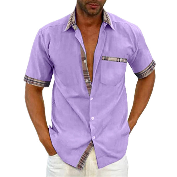 Herren Freizeit Kurzarm Button-Up Hemd mit karierter Akzent Drune