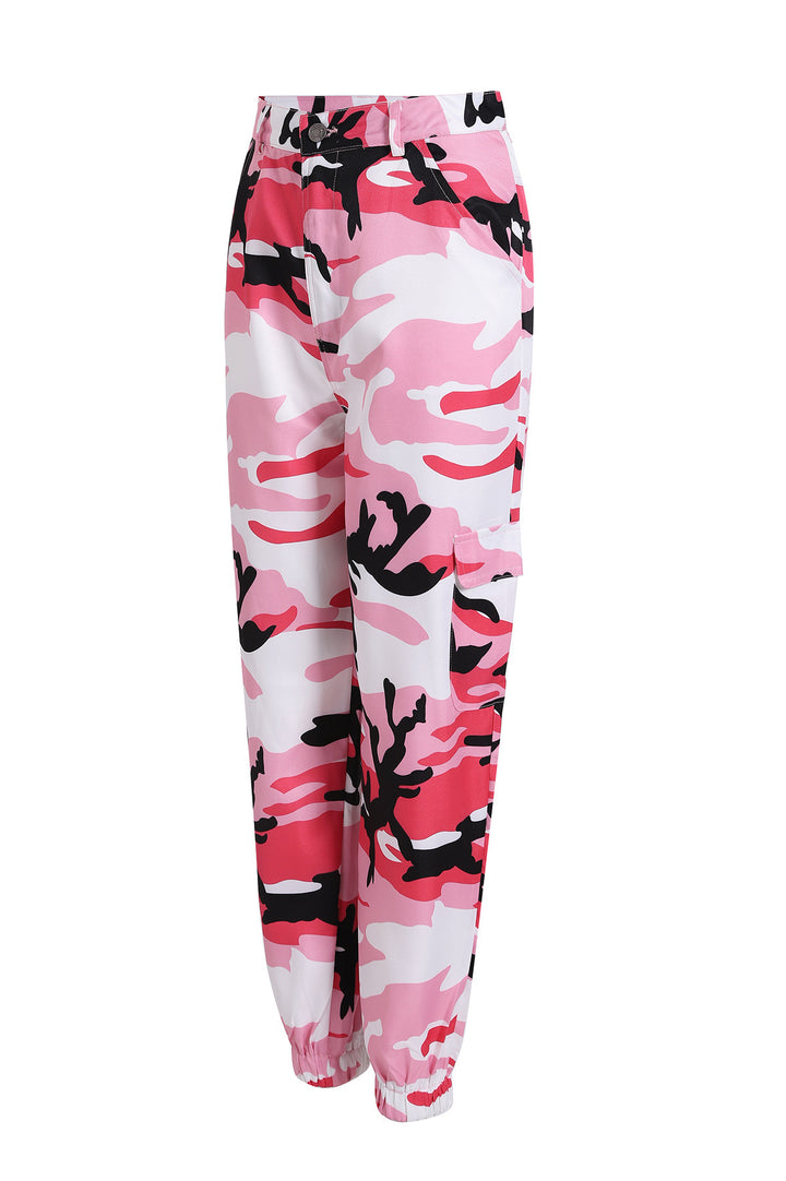 Damen Cargohose mit Camouflage‑Print, elastischem Bund und Beinbündchen Drune
