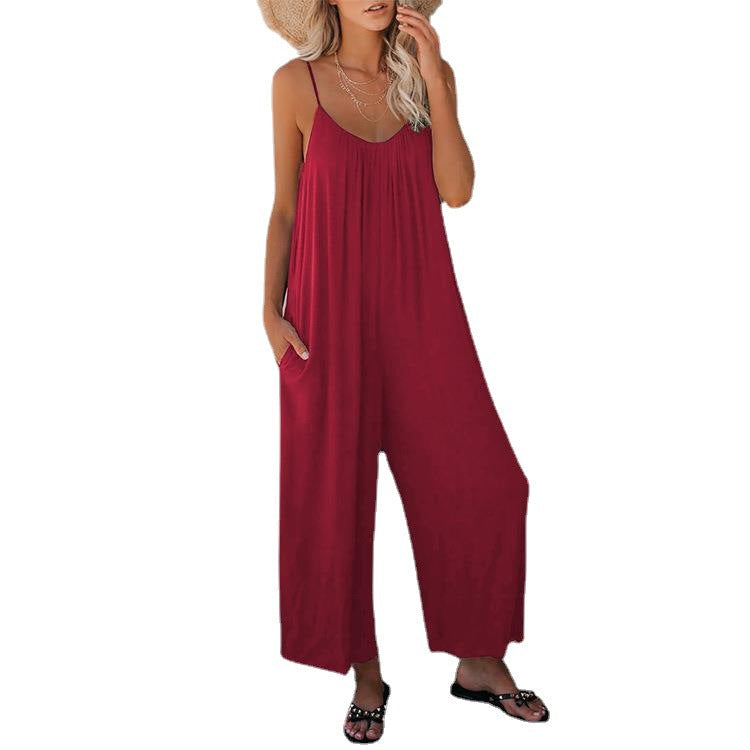 Damen Lässiger Sommer-Jumpsuit mit tiefem Ausschnitt und praktischen Taschen Drune