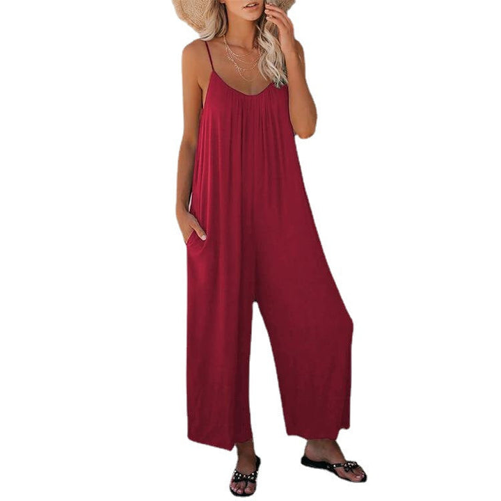 Damen Lässiger Sommer-Jumpsuit mit tiefem Ausschnitt und praktischen Taschen Drune