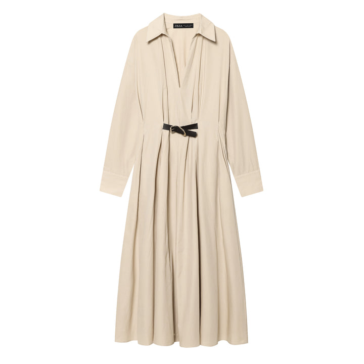 Damen Hemdblusenkleid mit Plissée‑Rock und schmalem Taillengürtel Drune