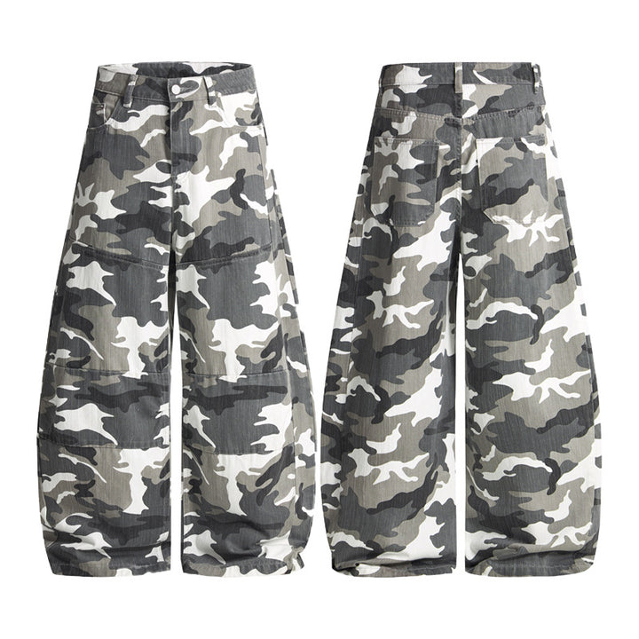 Herren Extraweite Cargohose im Palazzoschnitt mit Camouflage-Print Drune