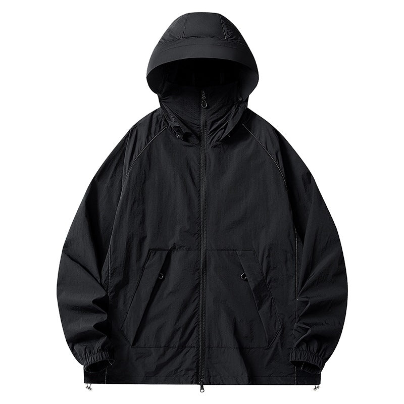 Herren Leichte wind- und wasserabweisende Kapuzenjacke mit Mesh‑Futter, Raglanärmeln & verstellbarem Saum Drune