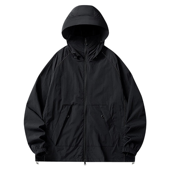 Herren Leichte wind- und wasserabweisende Kapuzenjacke mit Mesh‑Futter, Raglanärmeln & verstellbarem Saum Drune